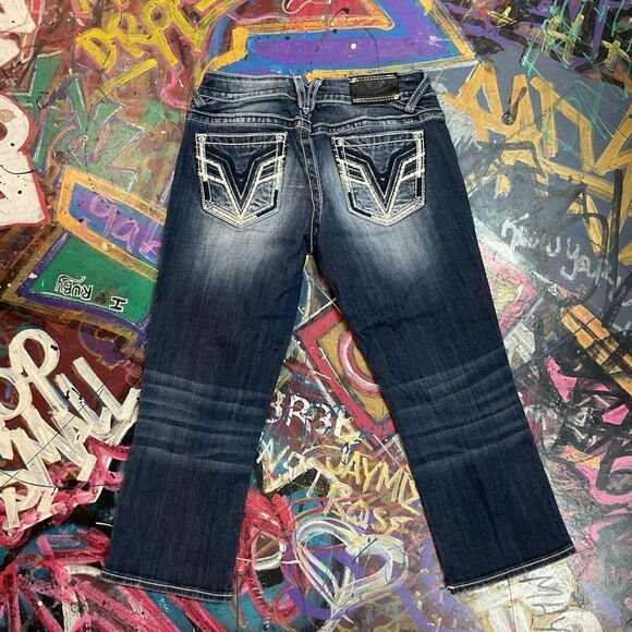 Vigoss The Chelsea Capri Jeans - Size 3/4 - Dark Wash, Embellished Buttons - Picture 9 of 11